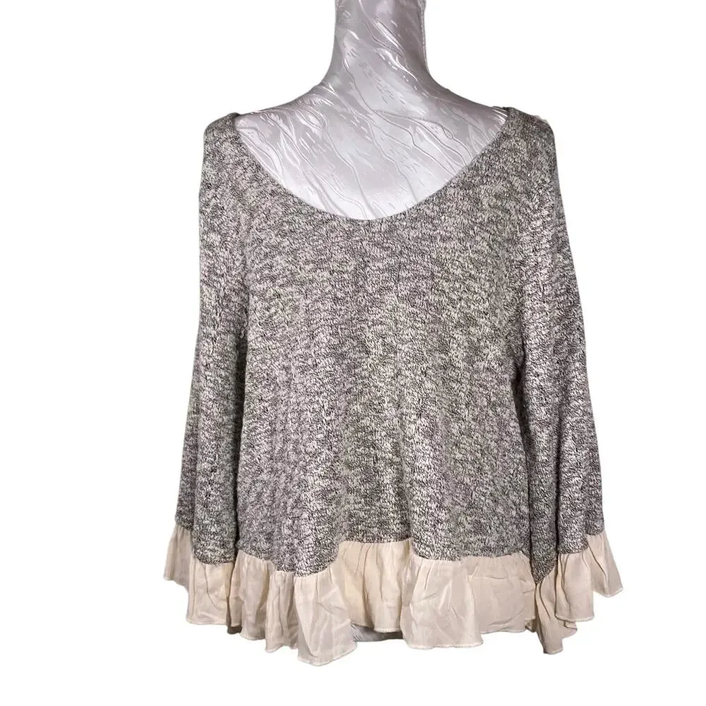 NWT Sage Boho Open Lace Front Ruffle Peasant Coquette Cream Gray Top Size Small - Picture 2 of 16